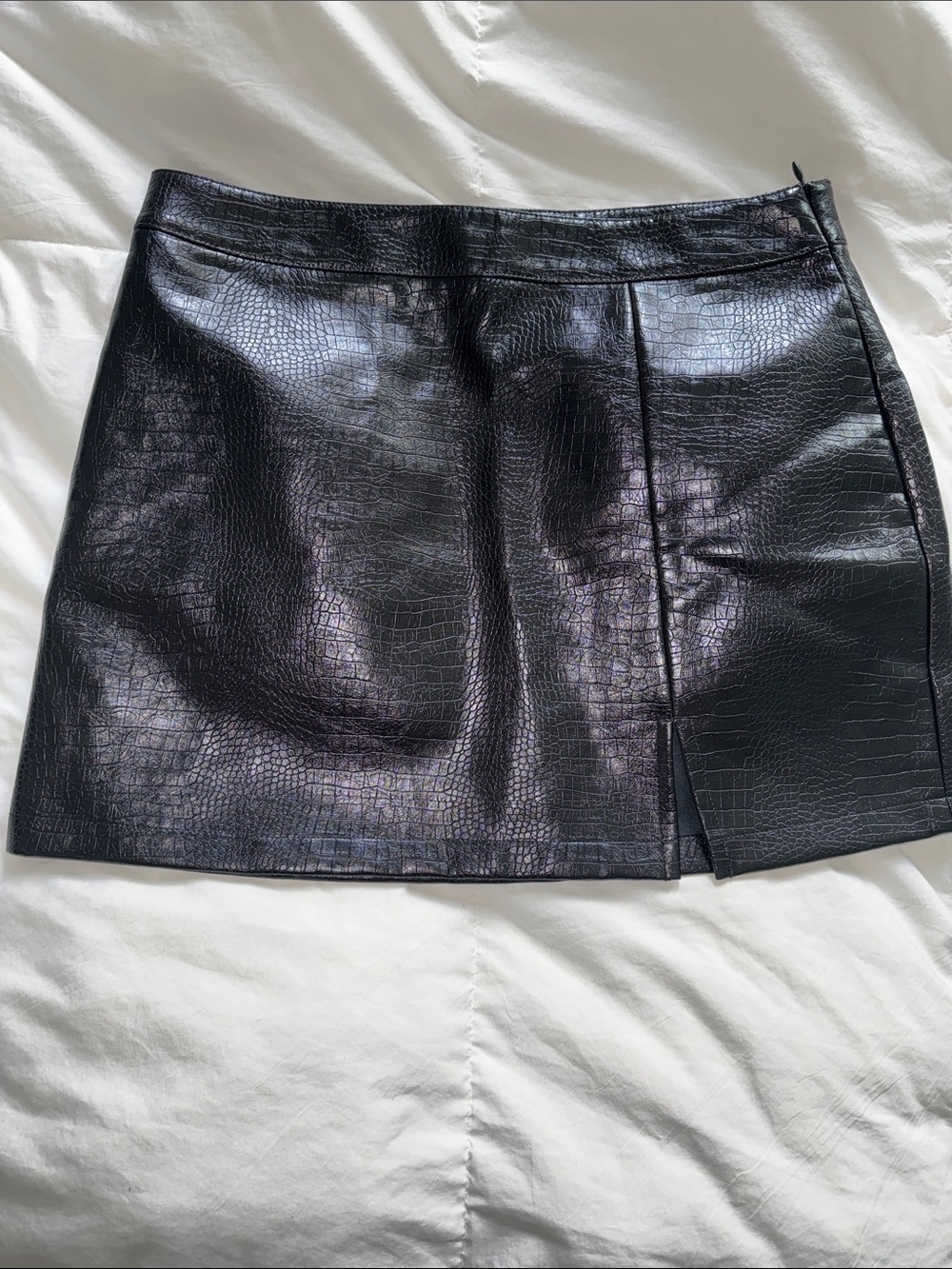 Steve Madden Black Faux Croc Mini Skirt with Side Slit